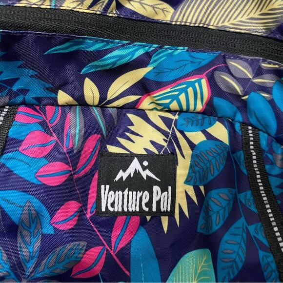 Blue and Yellow Tropical Print Backpack with Multiple Compartments - Picture 3 of 6